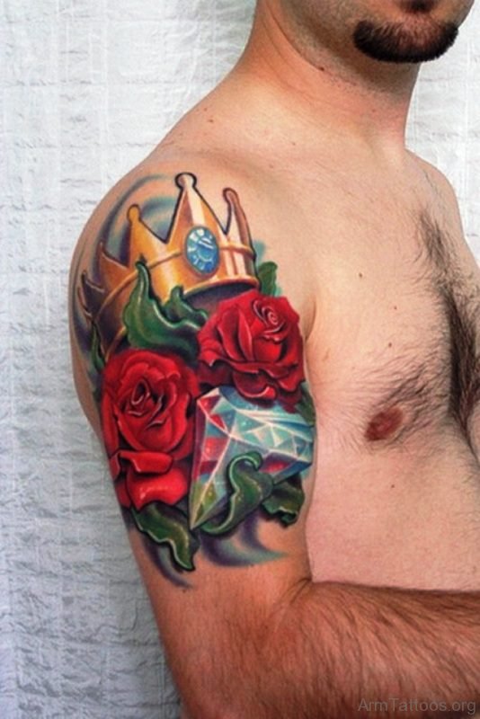 Small Flower Tattoo OCrown And Rose Tattoon Men Shoulder fiwr357