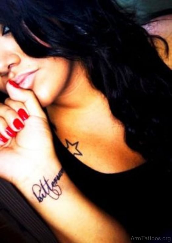 Small Word Tattoo On Wrist For Girls