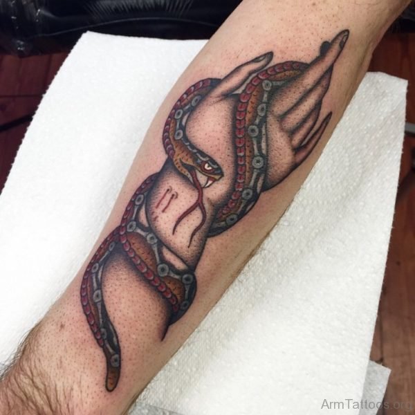 Snake Sting Hand Tattoo 
