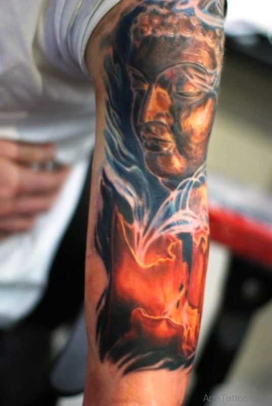 Stunning Buddha Tattoo Design On Arm 