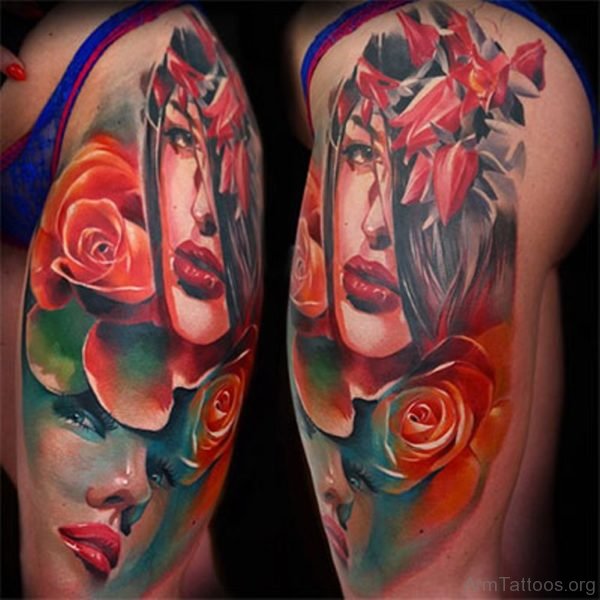 Stunning Portrait Girl Tattoo On Arm 