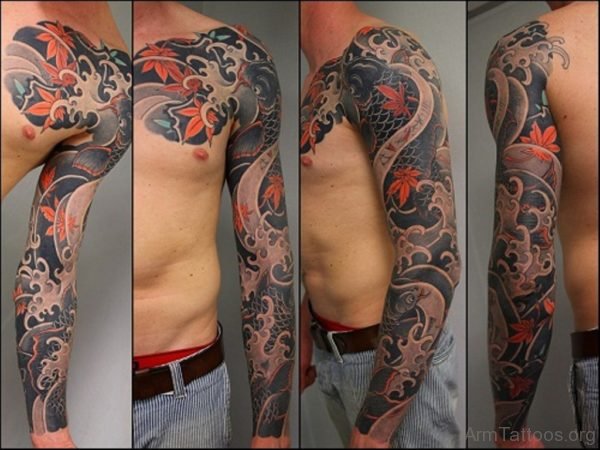 Stunnning Fish Tattoo On Full Sleeve