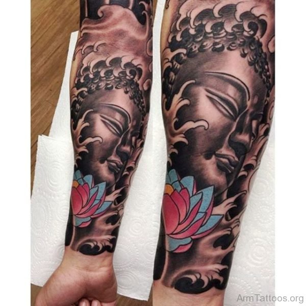 Stylish Buddha Tattoo On Arm 