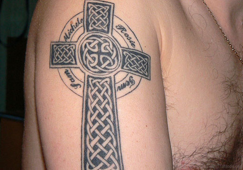 shoulder blade cross tattoos for men