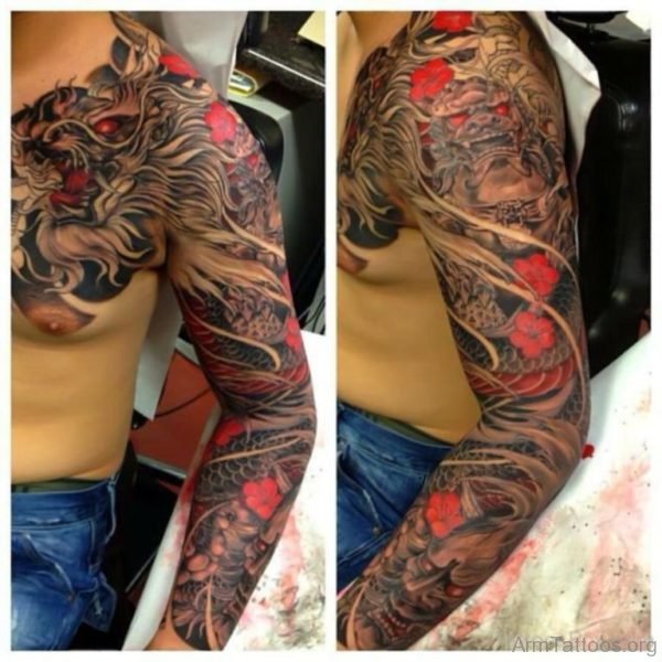 Stylish Dragon Tattoo On Full Sleeve