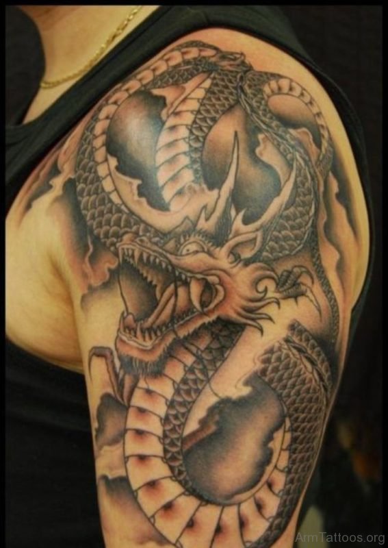 Stylish Dragon Tattoo On shoulder