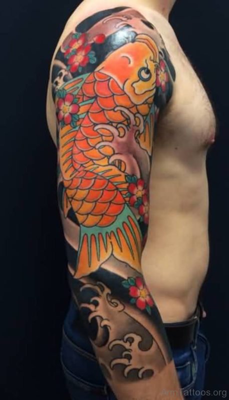 Stylish Fish Tattoo On Full Sleeve