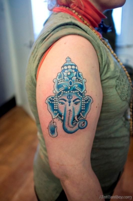 Stylish Ganesha Tattoo On Shoulder