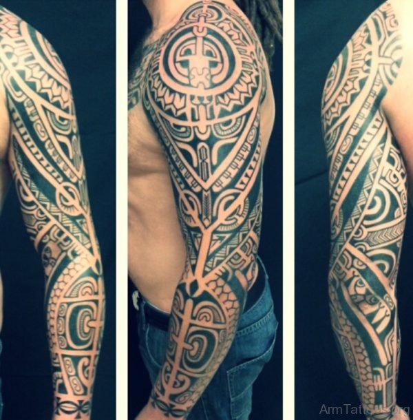 Stylish Maori Tattoo On Full Sleeve 