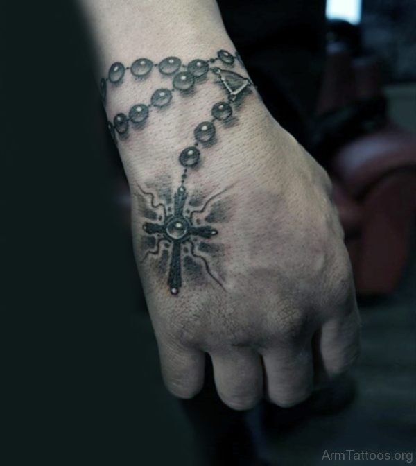 Stylish Rosary Tattoo For Men On Hands