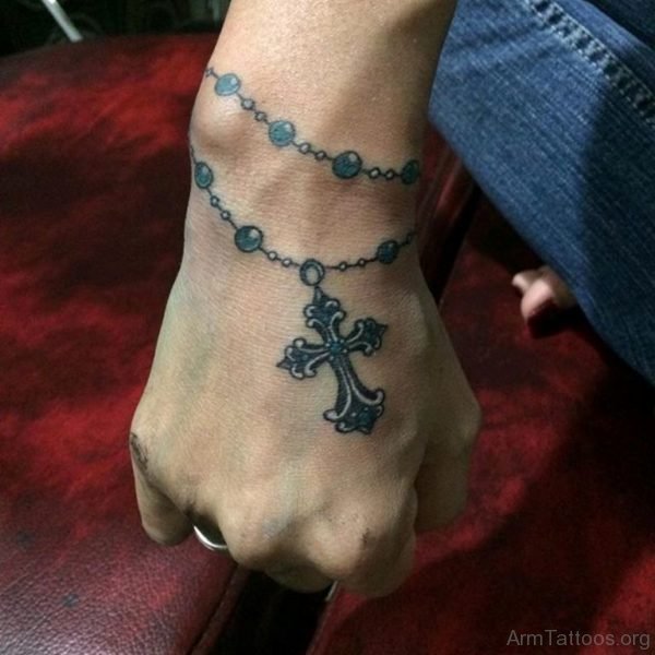 Stylish Rosary Tattoo On hand