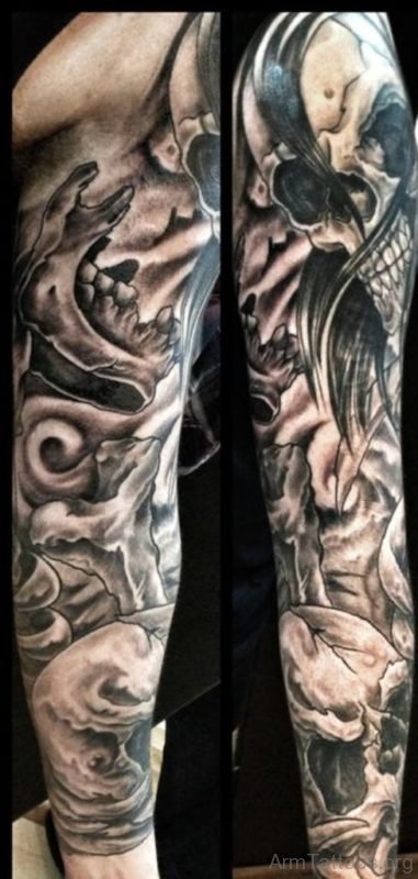 Stylish Skull Tattoo On Full Sleeve 