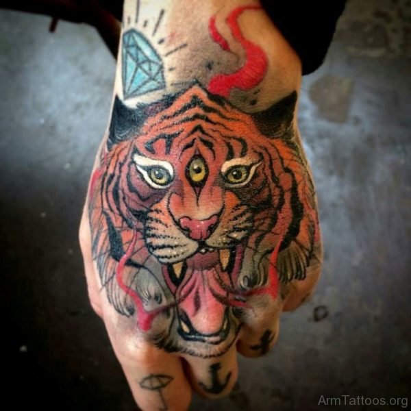 Stylish Tiger Tattoo On Hand