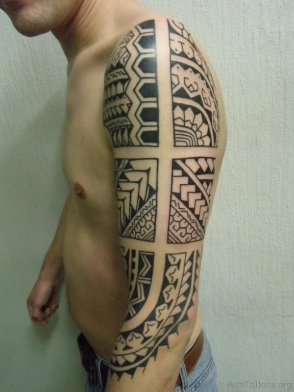 Stylish Tribal Tattoo On Full Sleeve 