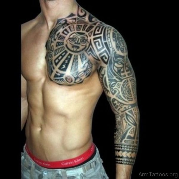Stylish Tribal Tattoo On Full Sleeve