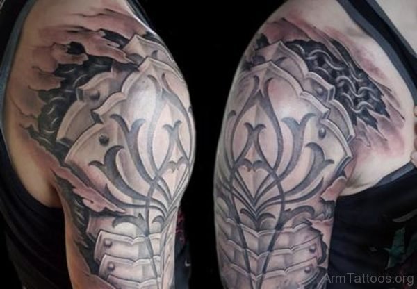 Superb 3D Armor Tattoo On Arm