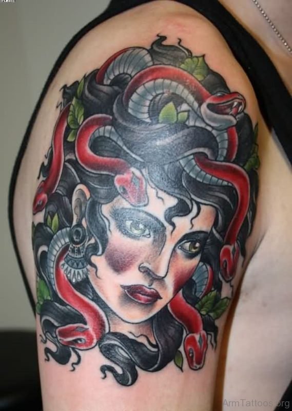 Superb Medusa Head Tattoo On Arm 