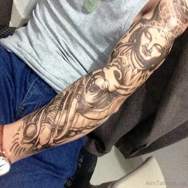Sweet Buddha Tattoo Design On Arm 