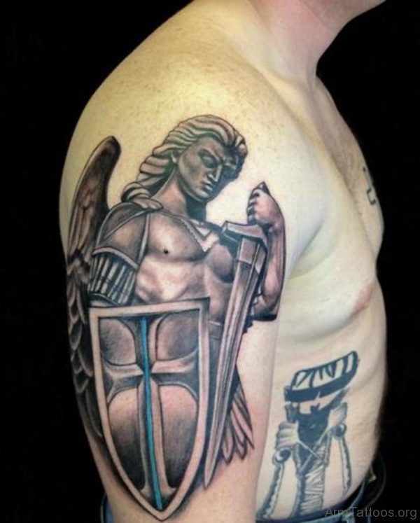 Terrific Warrior Tattoo On Shoulder