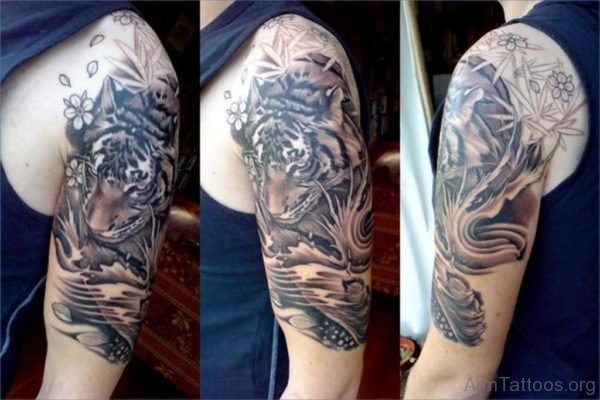 Tiger Tattoo On Half Sleeve