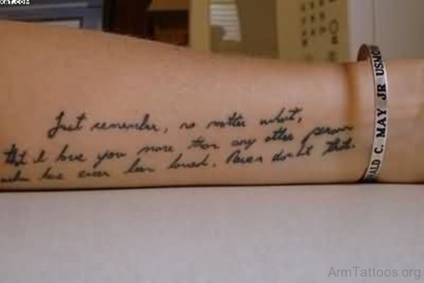Tiny Wording Tattoo On Arm