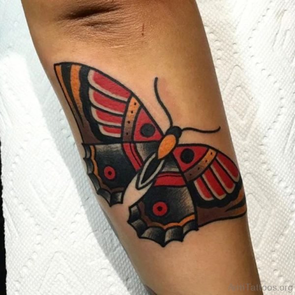 Traditional Butterfly Tattoo On Arm Sleeve