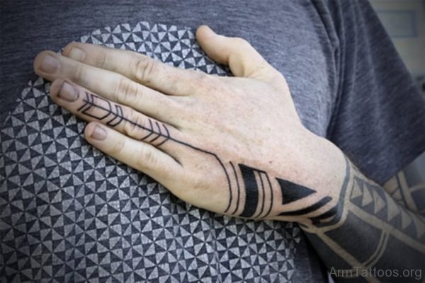 Traditional Nice Tribal Tattoo On Left Hand