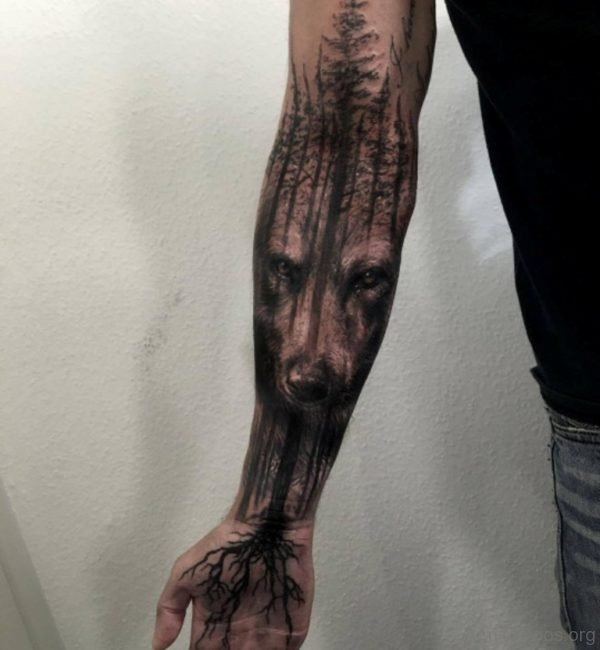 Tree And Wolf Tattoo