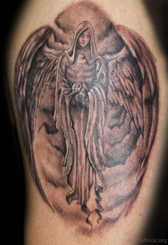 Trendy Guardian Angel Tattoo On Shoulder