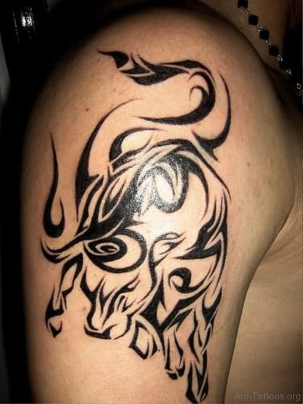 Tribal Black Bull Tattoo On Shoulder 