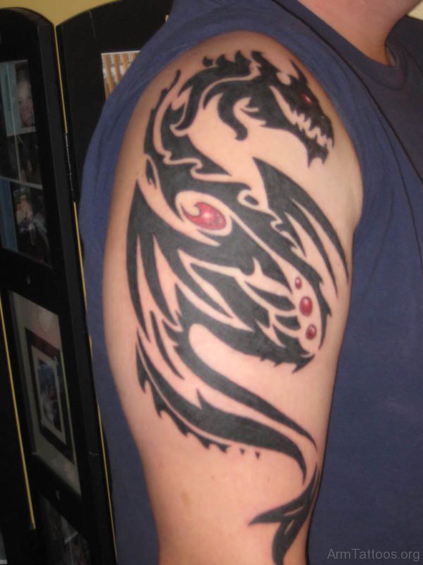 Tribal Dragon Tattoo On Shoulder