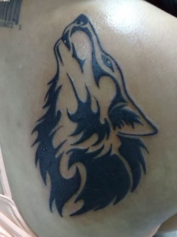 Tribal Wolf Tattoo On Back Shoulder