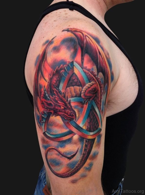 Trinity Dragon Tattoo Design On shoulder