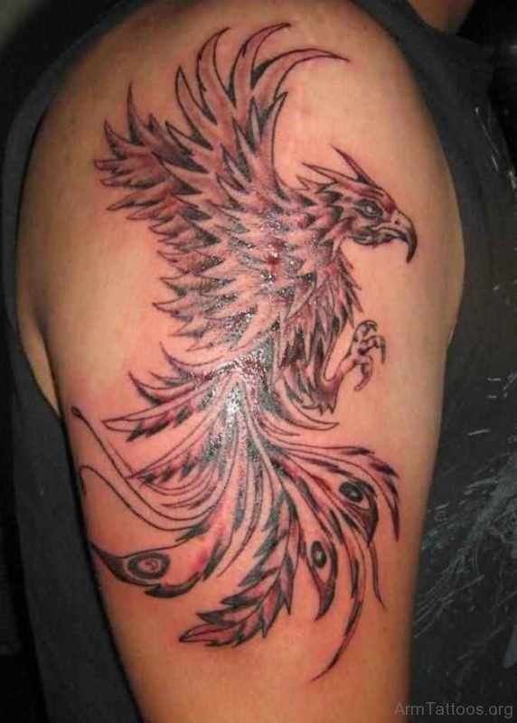 Truly Amazing Grey Phoenix Tattoo On Arm