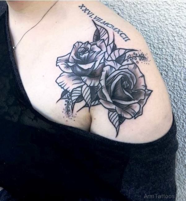 Two Grey Rose Flower Tattoo On Shoulder 
