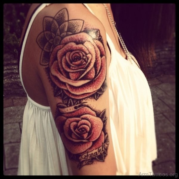 Upper Arm Flowers Tattoo Design For Girls