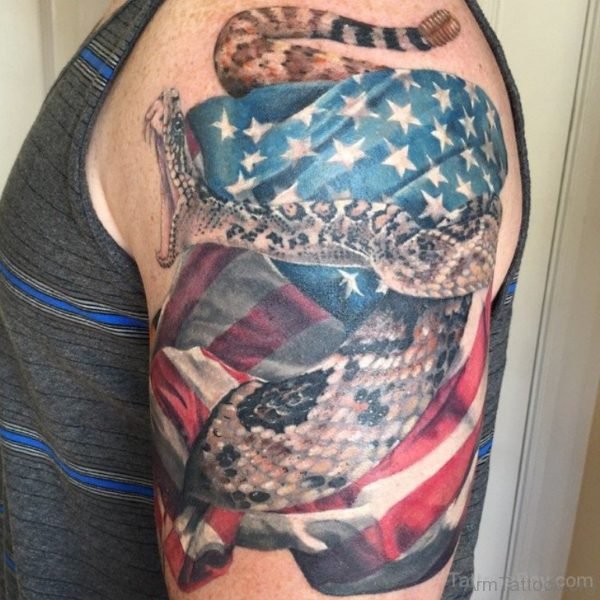 Us Flag And Snake Tattoo
