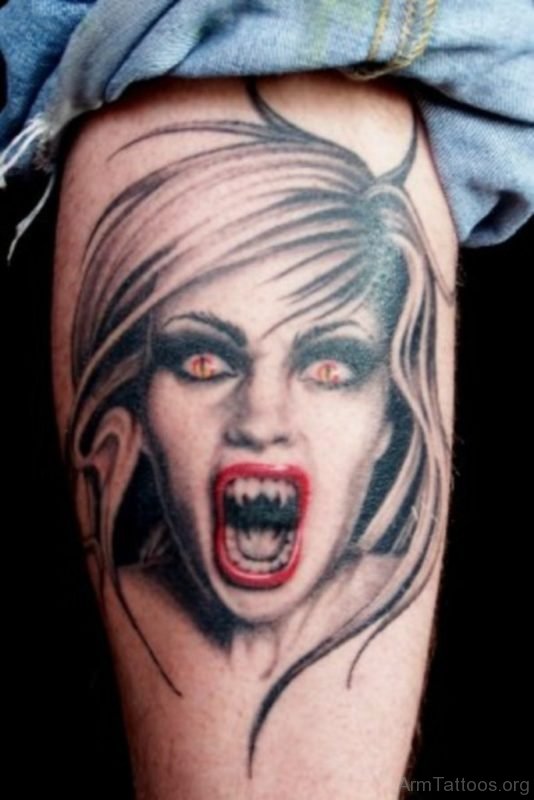 Vampire Girl Portrait Tattoo On Arm 