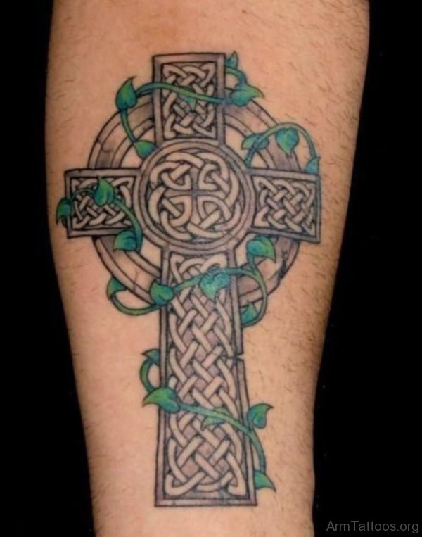 Vine Celtic Cross Tattoo On Forearm
