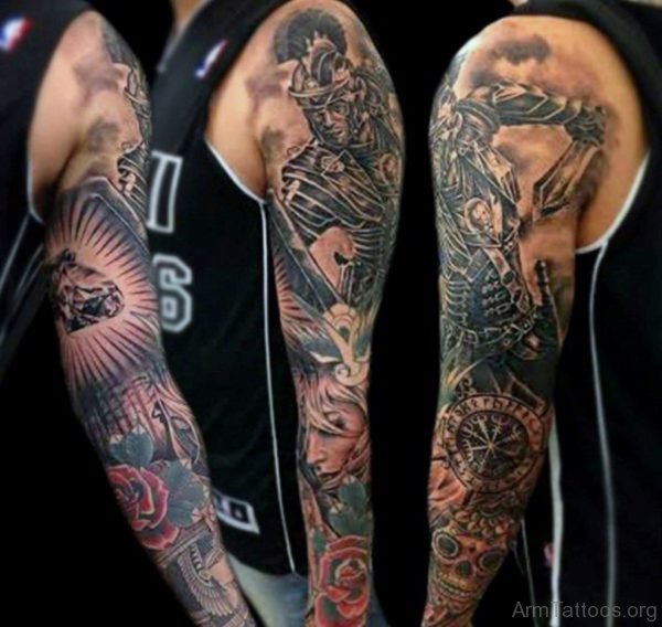 Warrior And Rose Tattoo