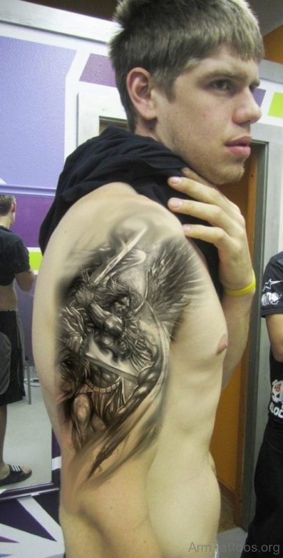 Warrior Angel Tattoo On Shoulder
