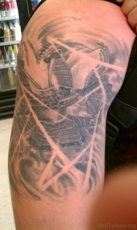 Warrior Grey Ink Tattoo On Shoulder