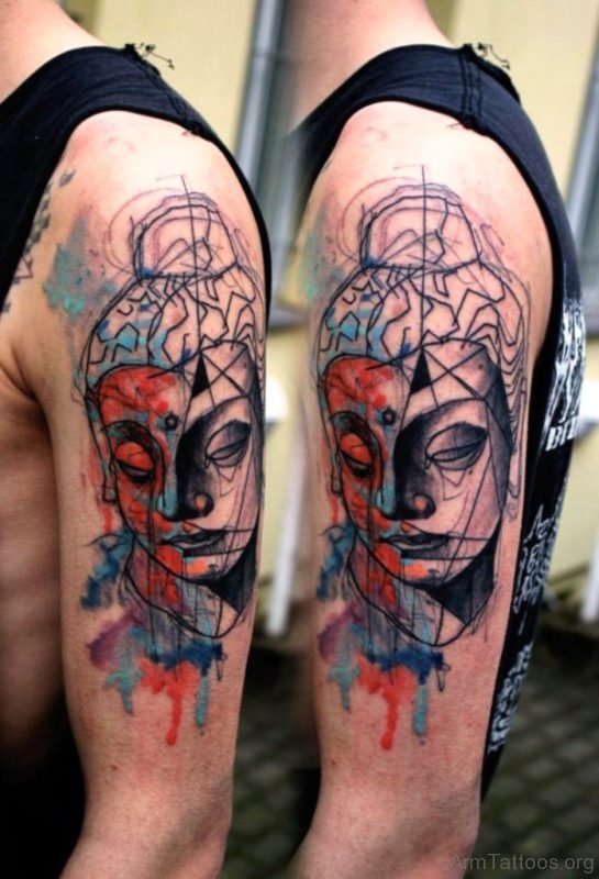 Watercolor Buddha Tattoo On Arm  