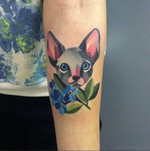Watercolor Cat Tattoo On Arm