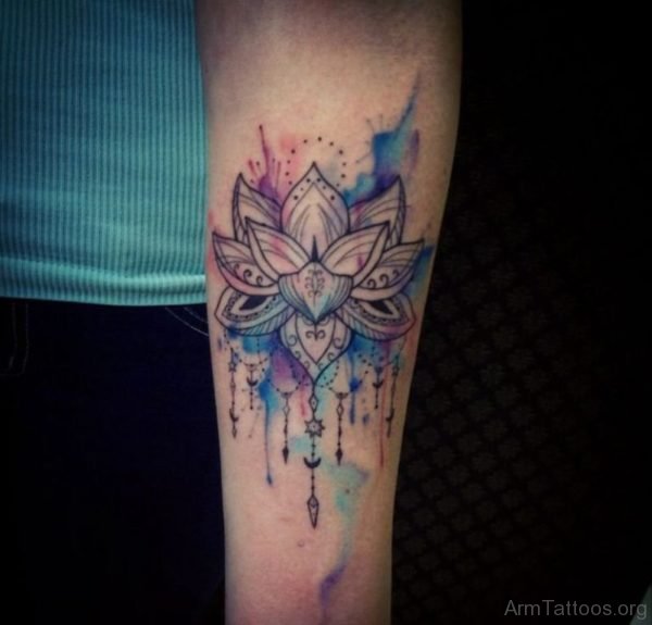 Watercolor Lotus Tattoo On Arm
