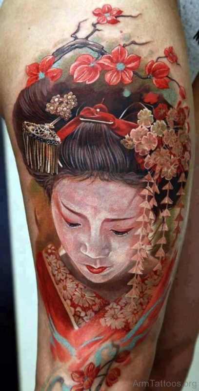 Watercolor Portrait Geisha Tattoo