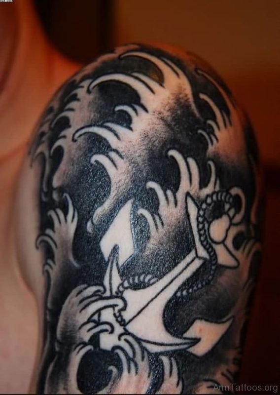 Wave Anchor Tattoo Design On Shoulder