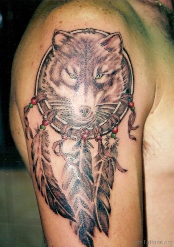 Wolf And Dreamcatcher Tattoo