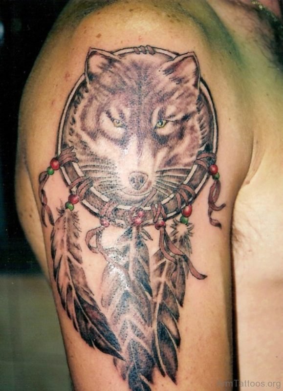 Wolf Head Dreamcatcher Tattoo For Men