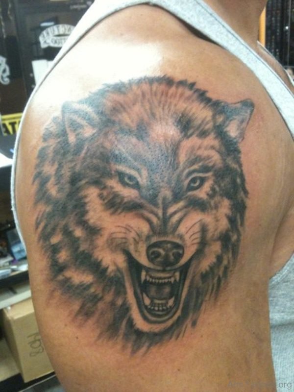 Wolf Head Tattoo On Shoulder Image